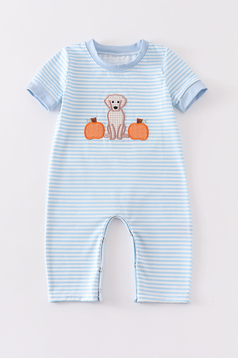 Blue Dog Pumpkin Applique Romper - Boy