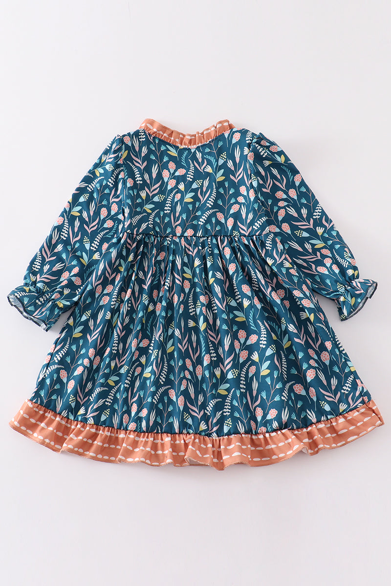 Navy Floral Pumpkin Applique Dress