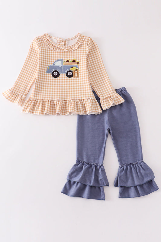 Brown Plaid Truck Applique Set