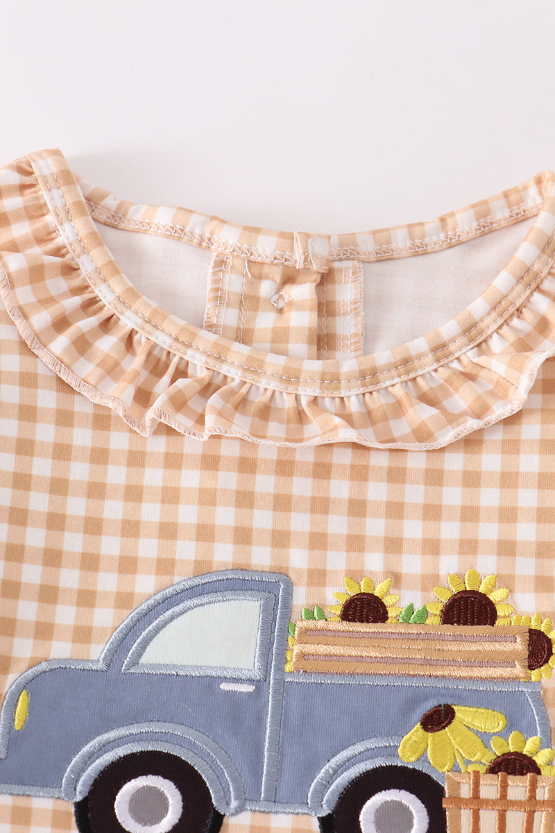 Brown Plaid Truck Applique Set