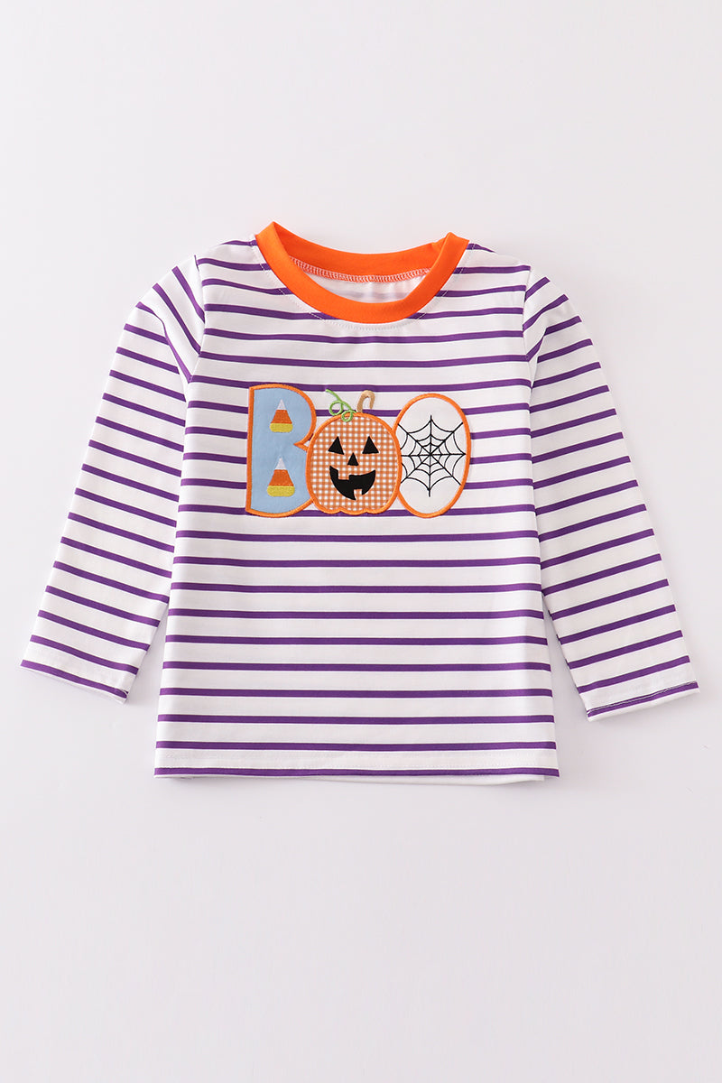 Purple Stripe BOO Applique Top