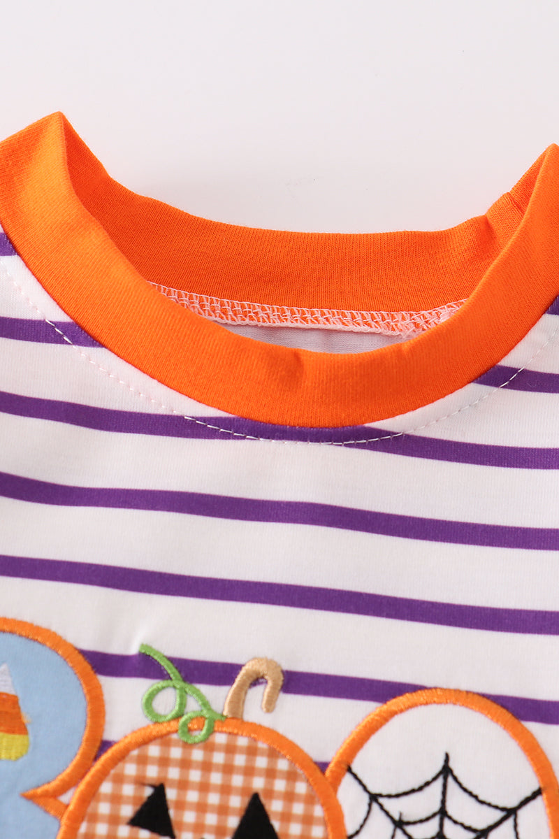 Purple Stripe Boo Applique Romper - Boy