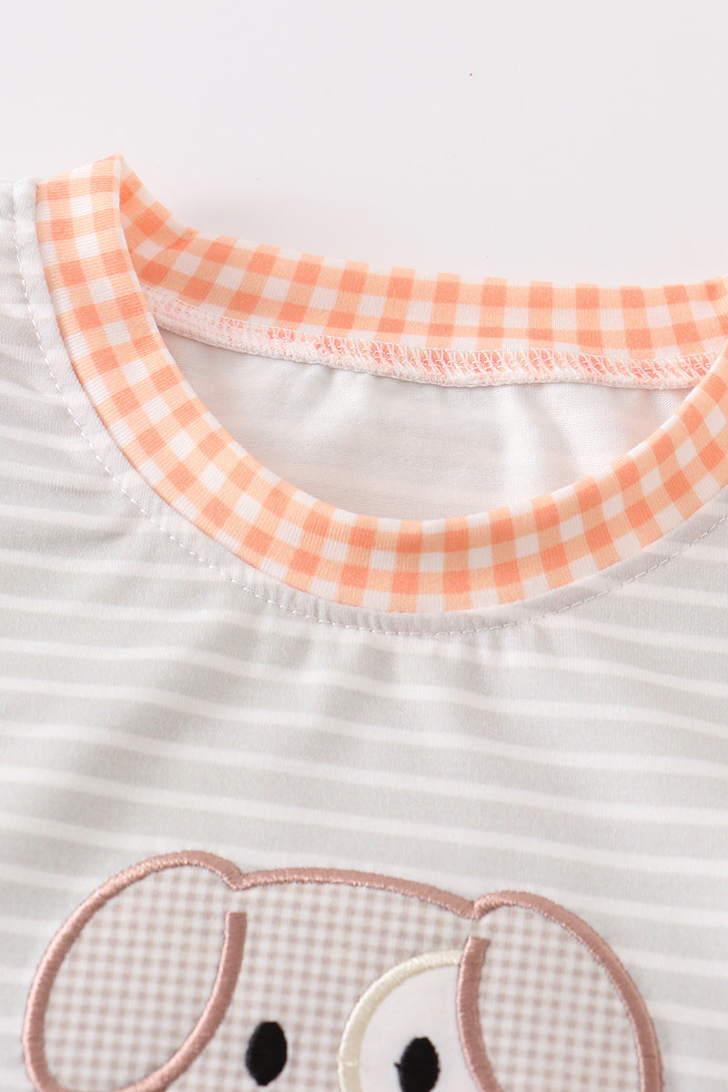 Grey Stripe Pumpkin Applique Top