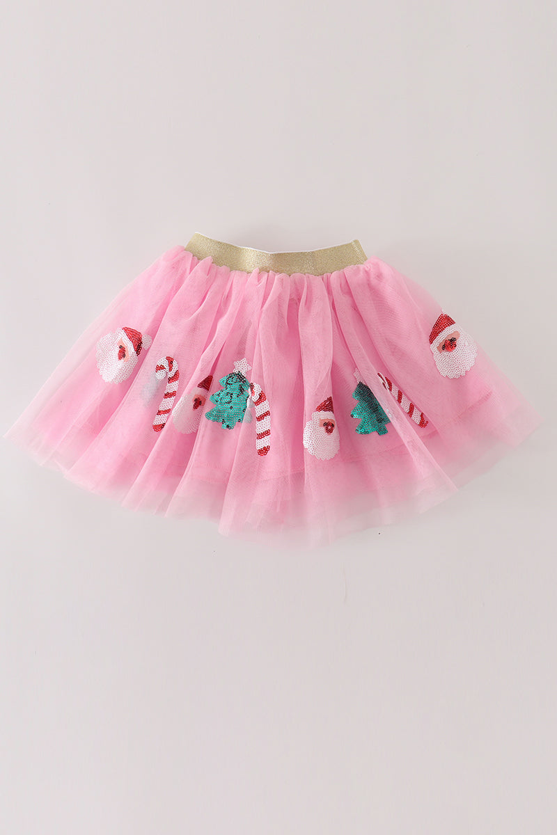 Pink christmas sequin tutu skirt