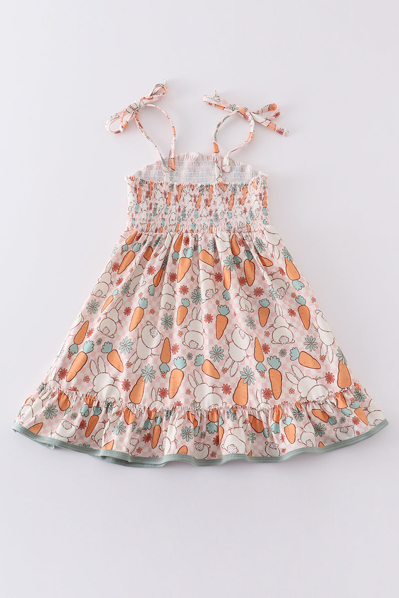 bunny carrot print smocked dress