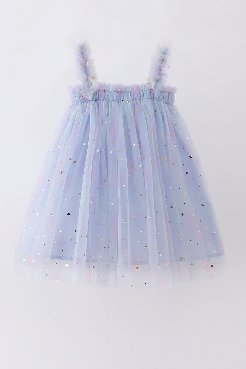 Blue star strap tulle dress