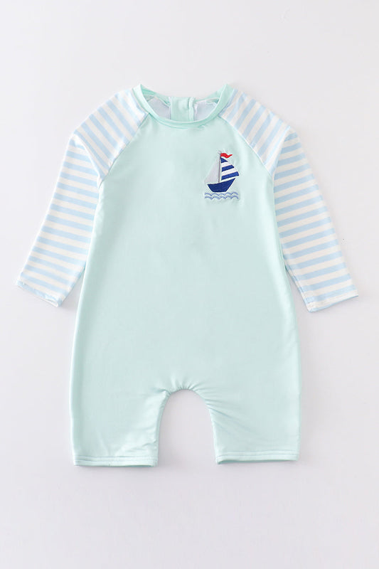 MINT SAILBOAT ONE-PIECE RASHGUARD SWIMSUIT