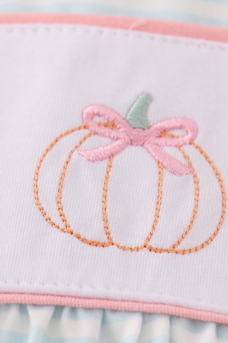 Pumpkin embroidery stripe dress