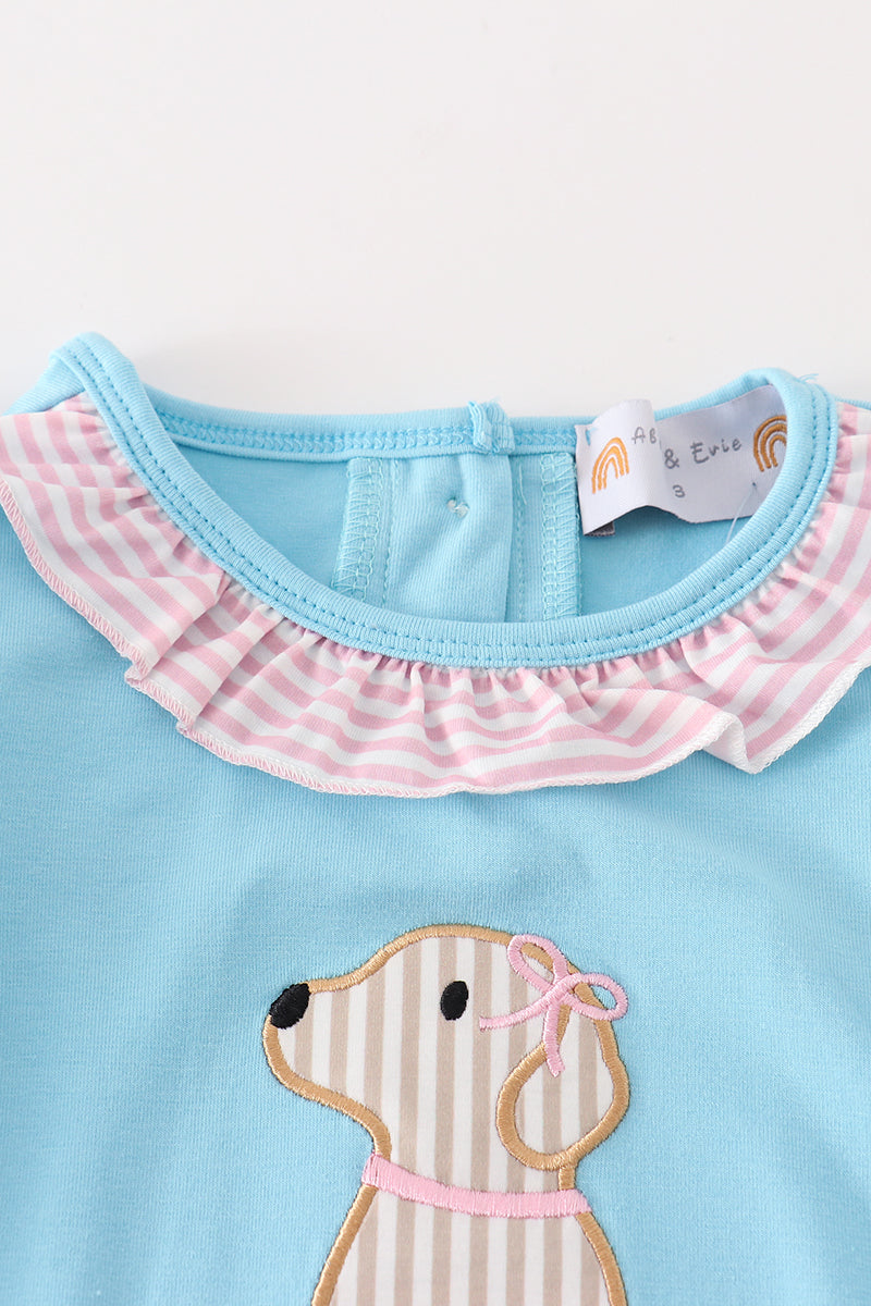 Blue puppy applique dress