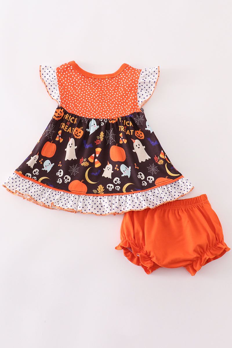 Orange halloween ruffle baby set