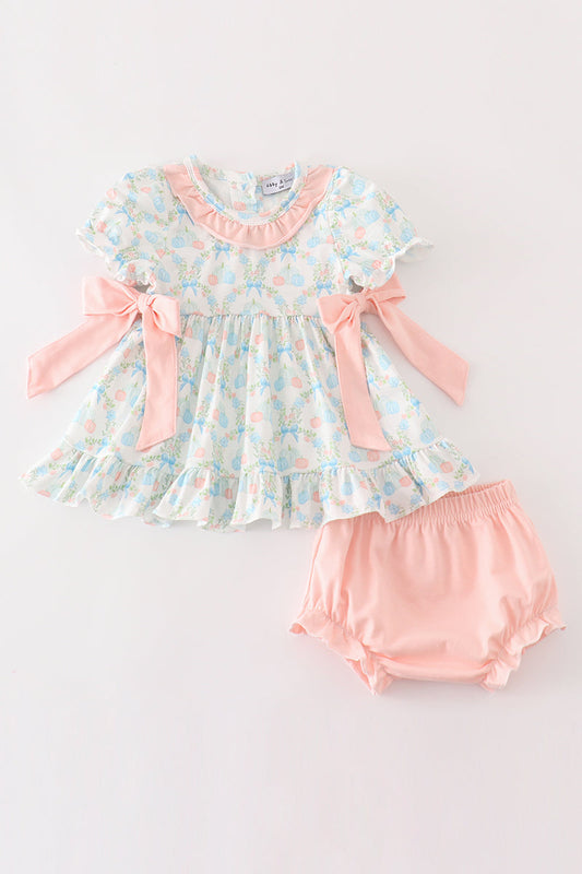 Pink pumpkin print baby girl set