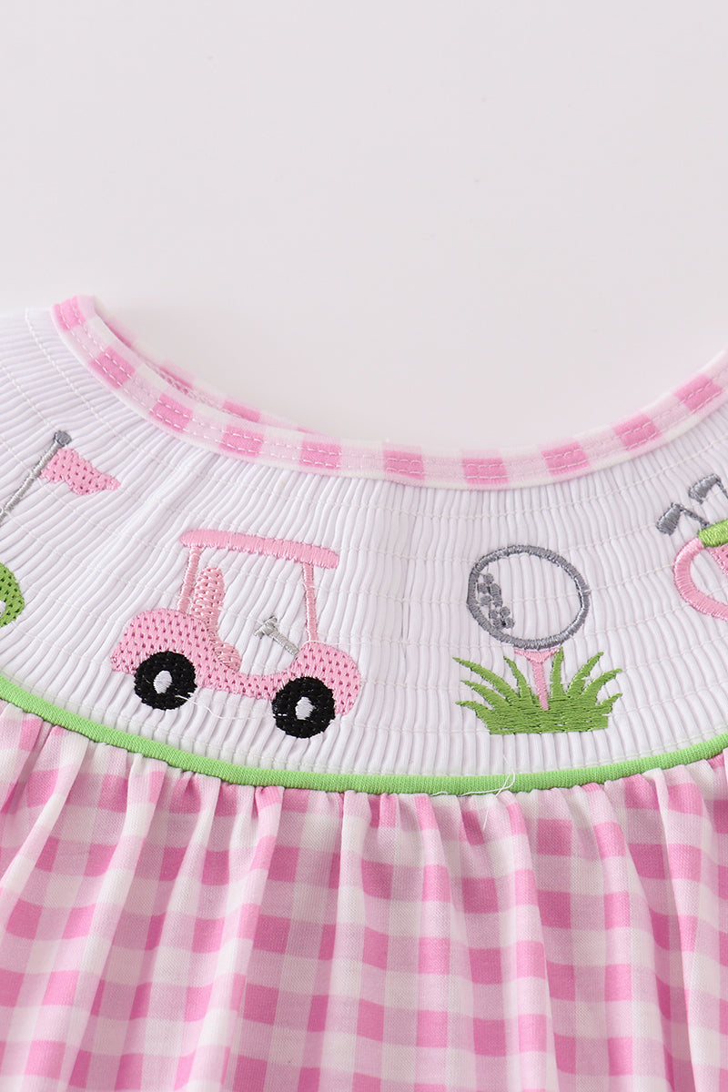 Pink golf embroidery gingham girl bubble