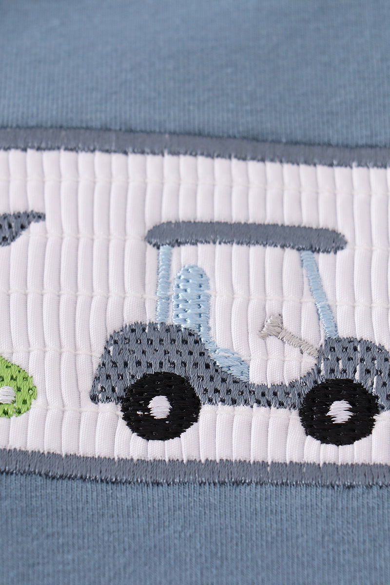 Blue golf embroidery smocked boy set