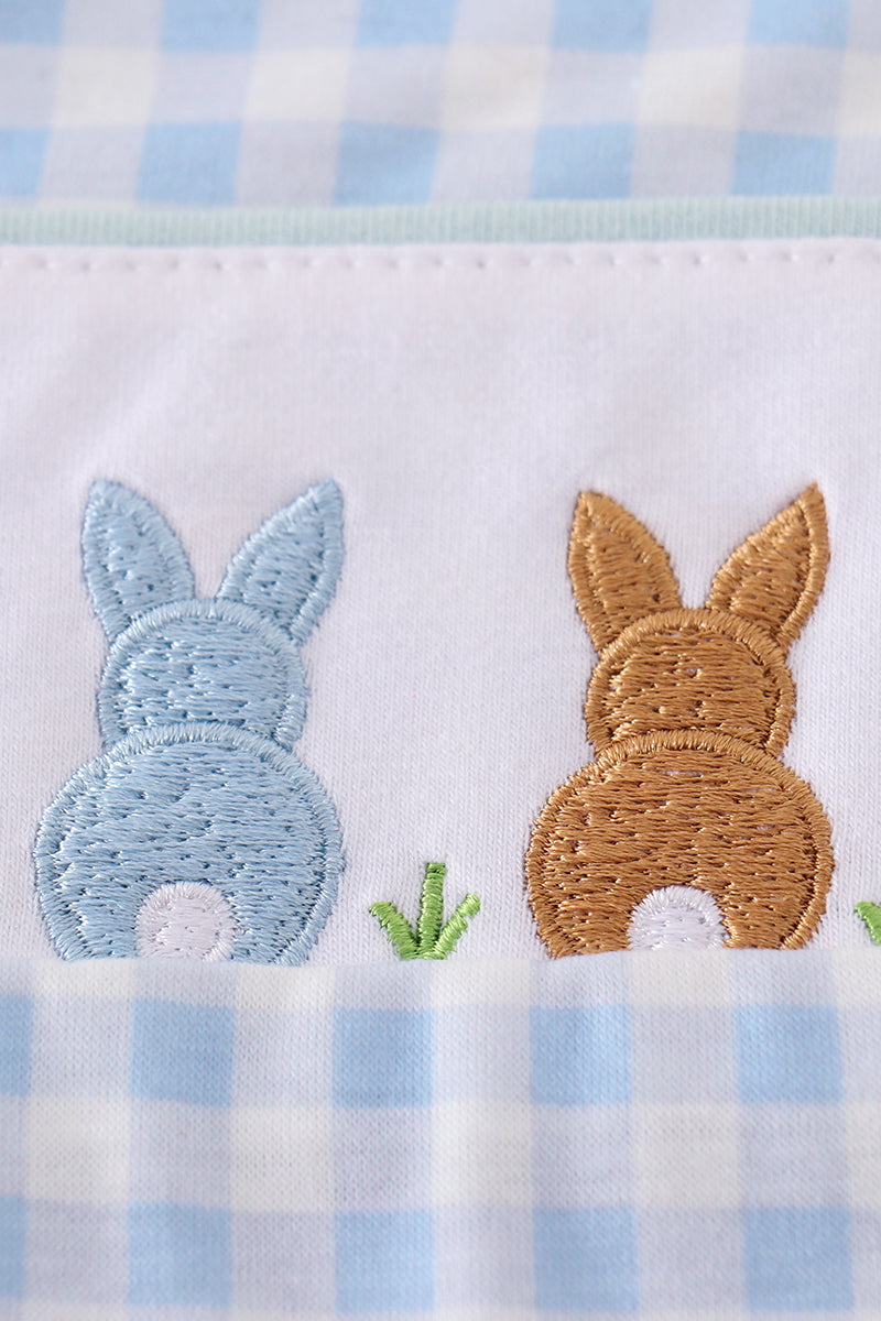 Blue bunny embroidery gingham jonjon