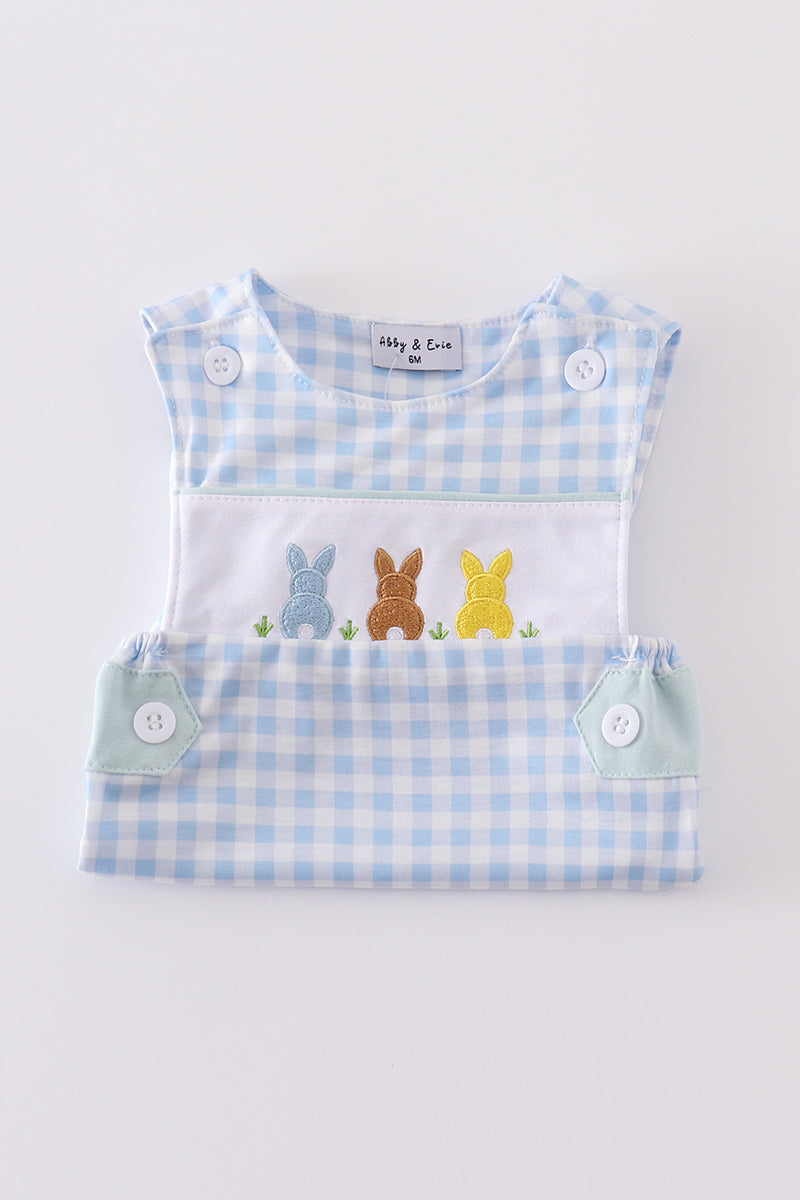 Blue bunny embroidery gingham jonjon