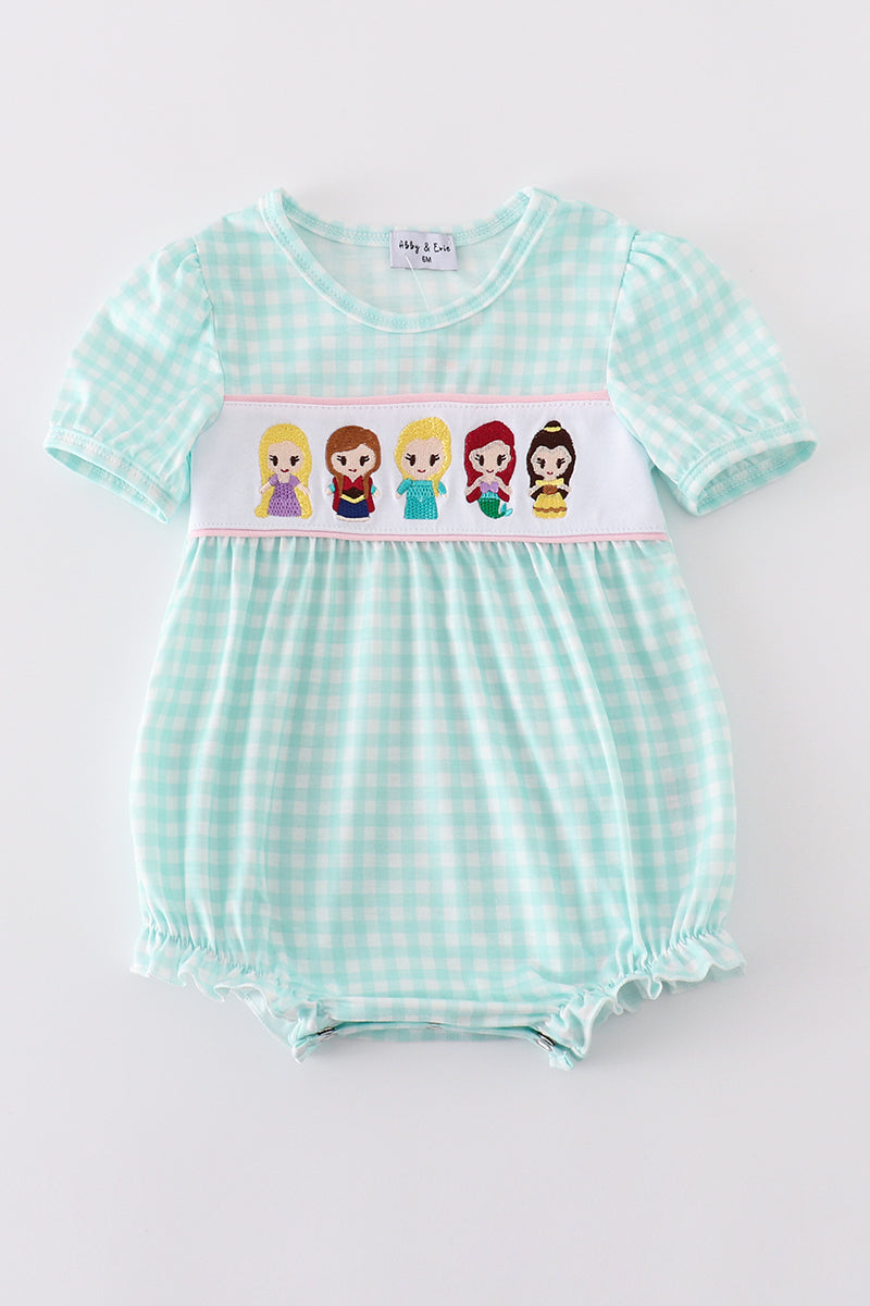 Blue princess embroidery girl gingham bubble