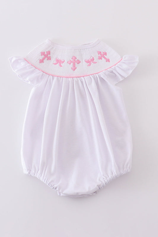 Pink cross embroider smocked bubble
