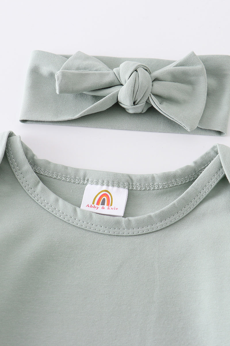 Sage head band baby gown