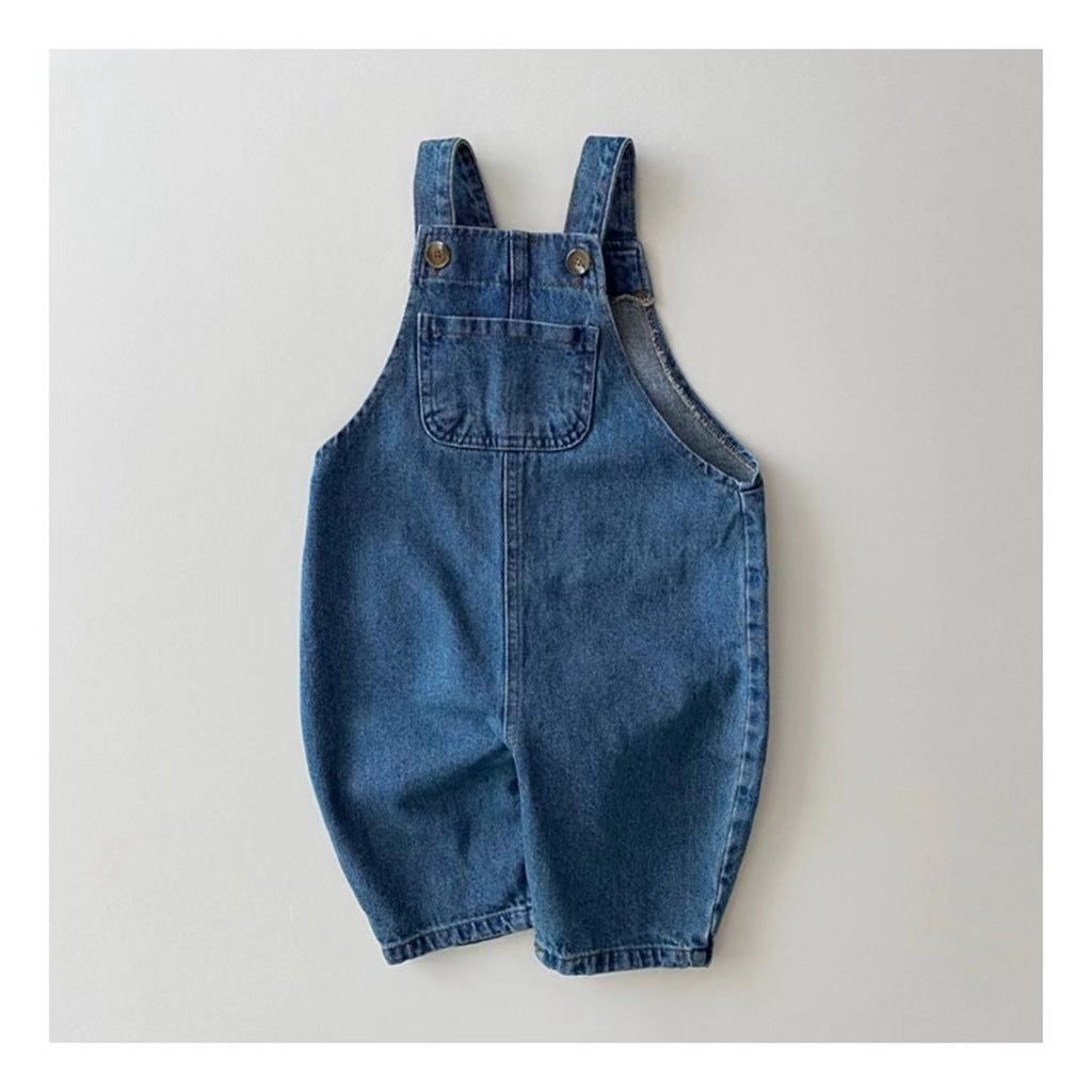 Spring And Autumn Floral Denim Suspender Pants - Infant & Toddler