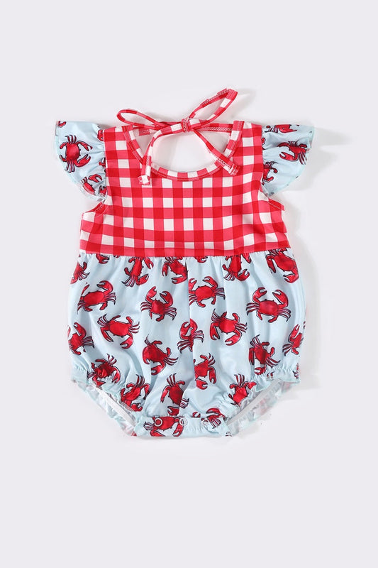 Red crab plaid girl ruffle bubble