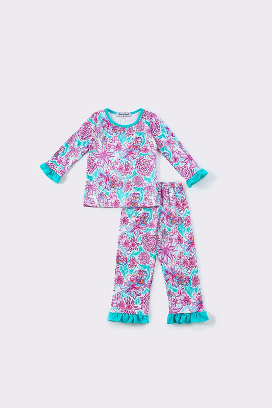 Mint floral ruffle pajamas set