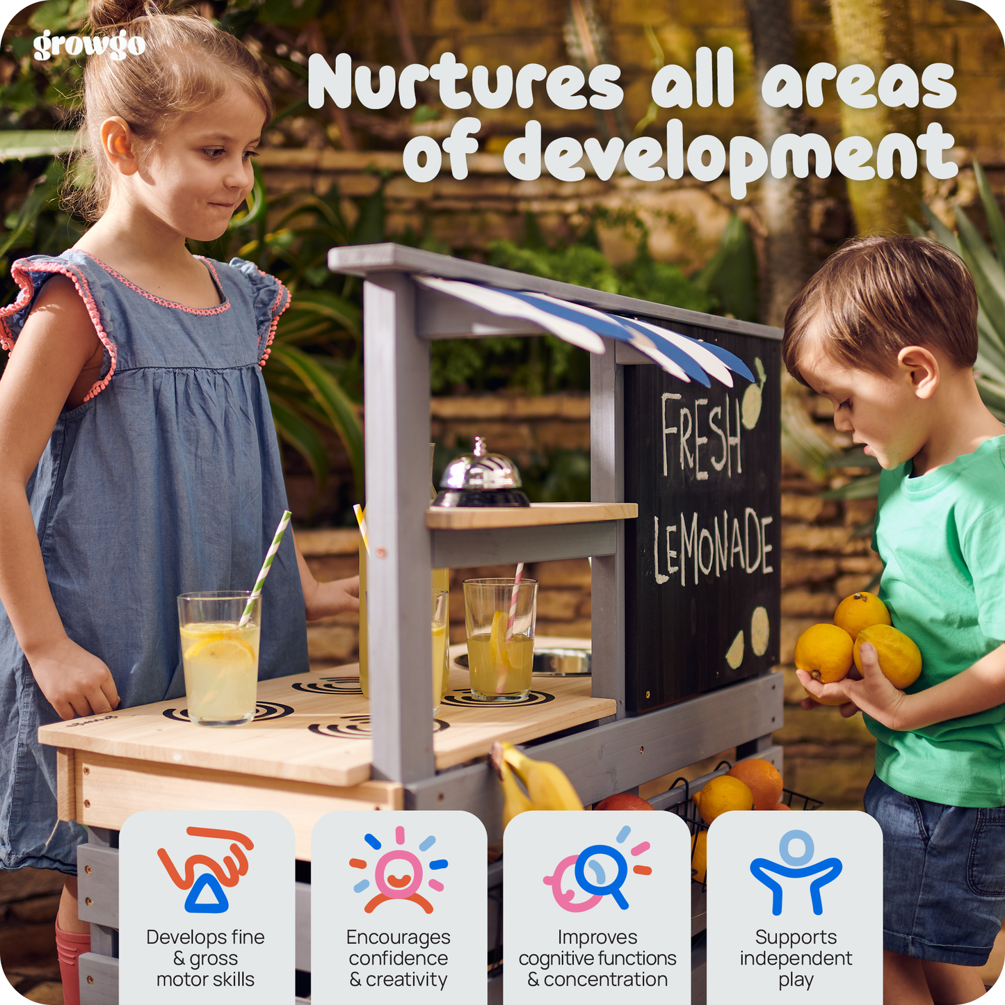 2 in 1 Wooden Outdoor Mud Kitchen & Grocery Store Pretend Play