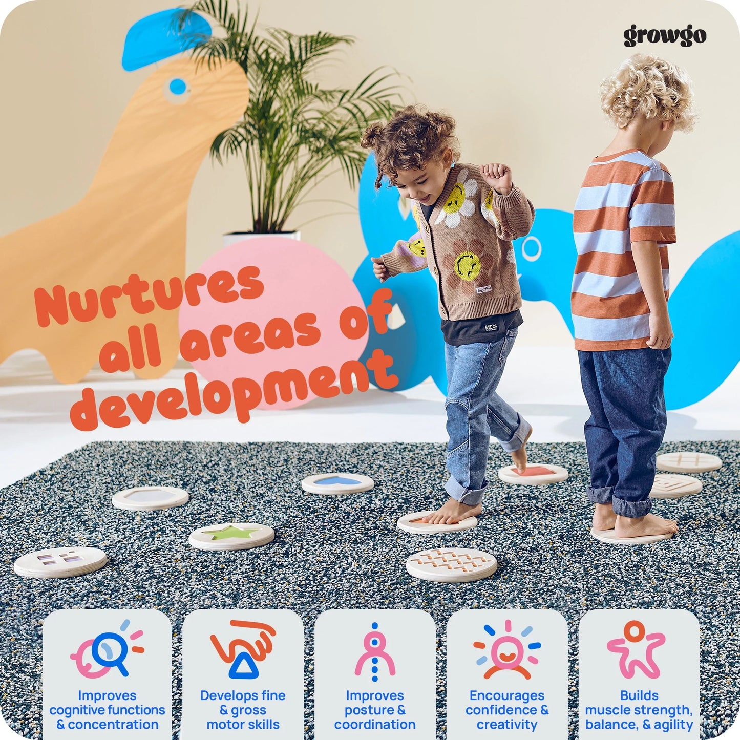 Stepping Stones Set 3 in 1 - Unique Patented Design, Inspired by Montessori