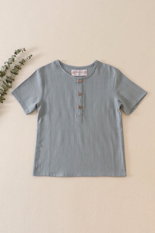 Teal button linen top