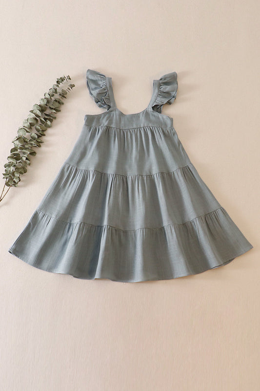 Teal tiered ruffle linen dress