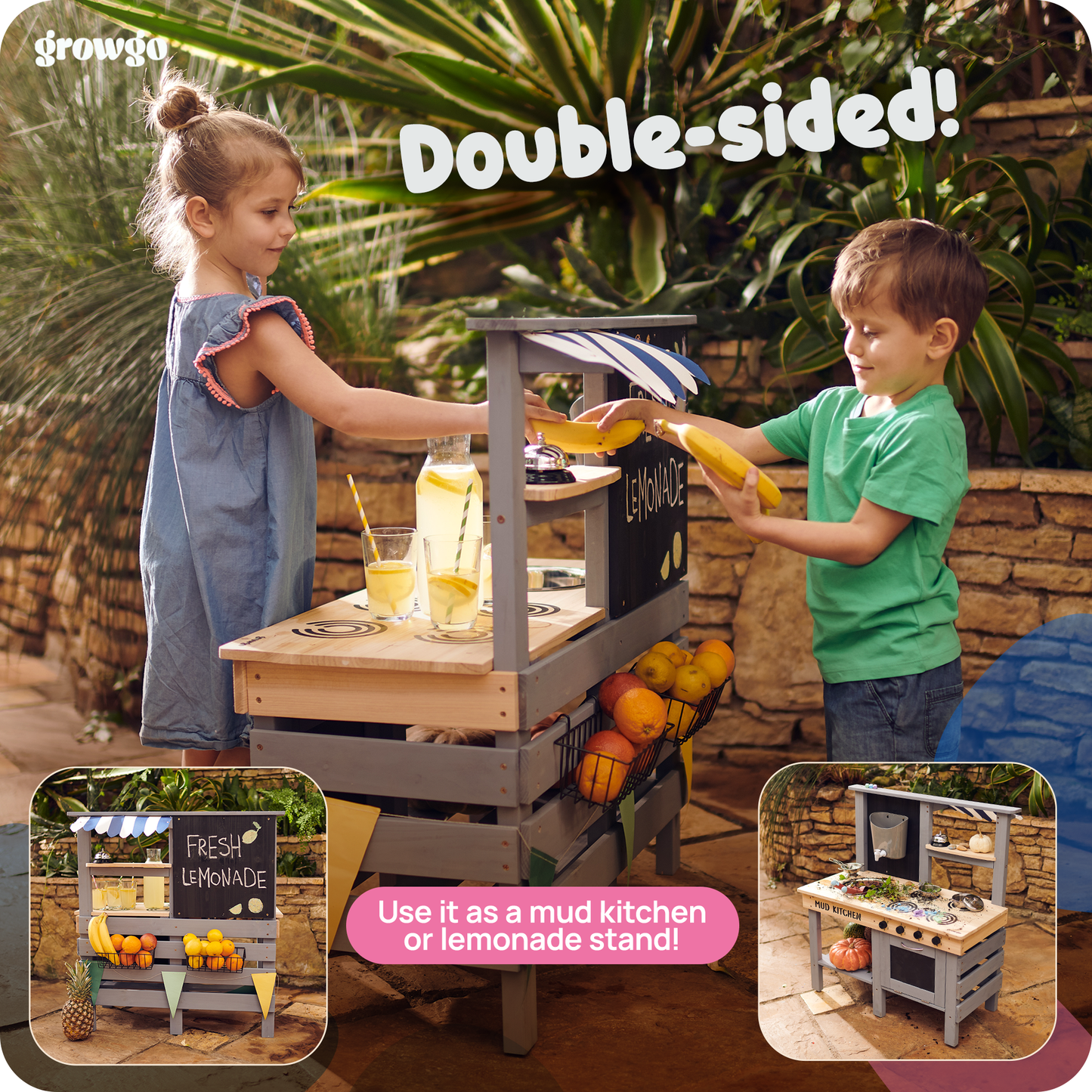 2 in 1 Wooden Outdoor Mud Kitchen & Grocery Store Pretend Play