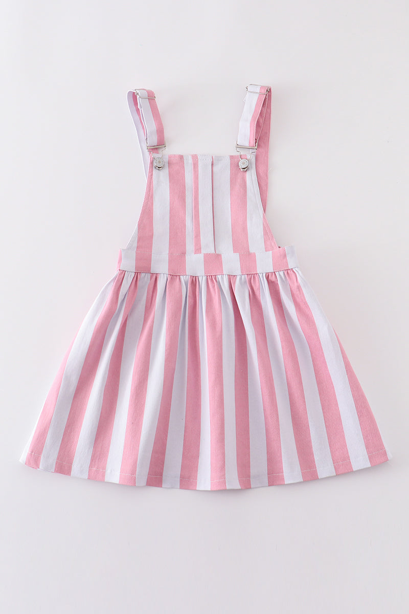 Pink stripe denim strap overall dress