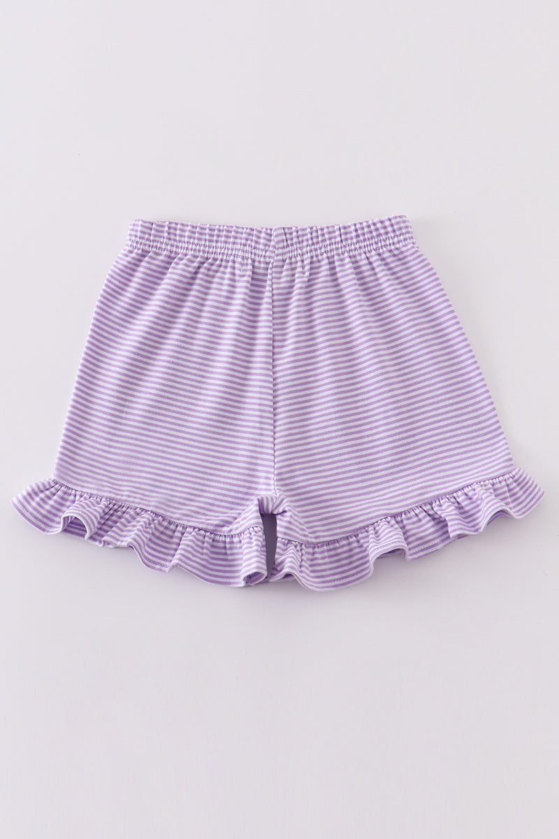 Premium Purple & white stripe basic ruffle shorts