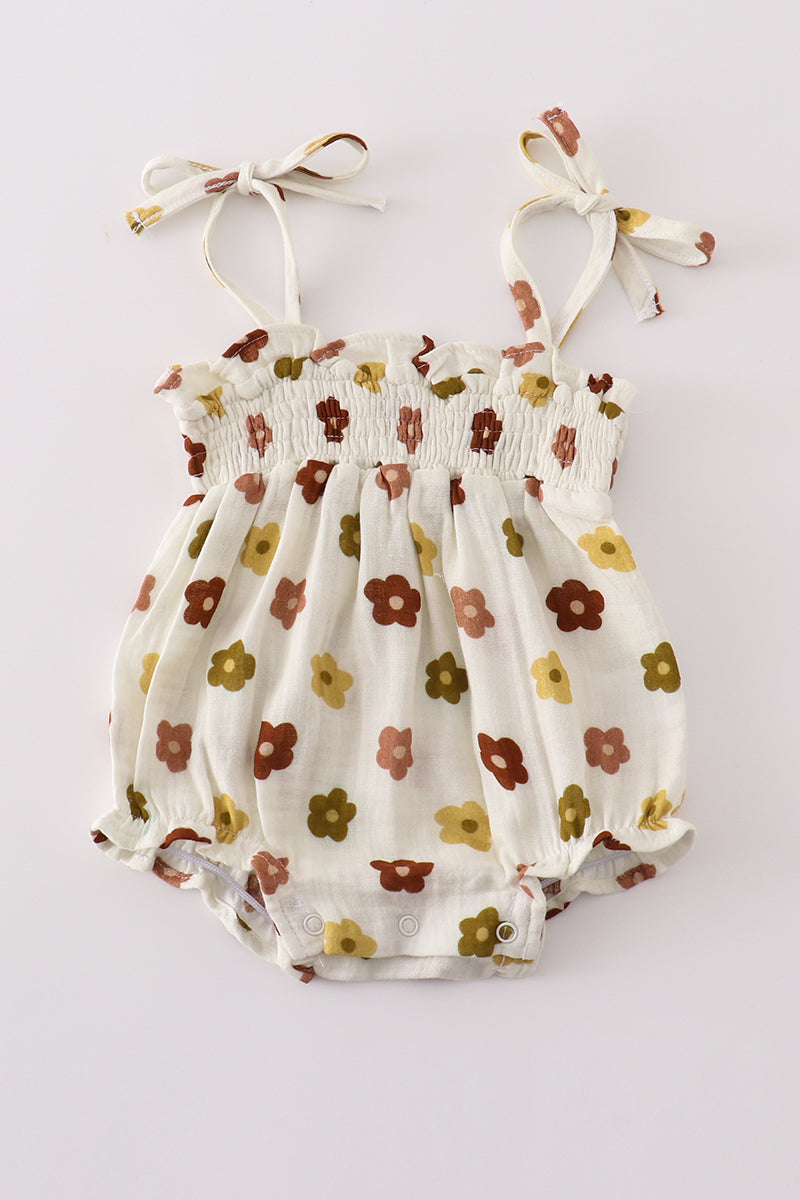 Premium Organic muslin floral smocked girl bubble