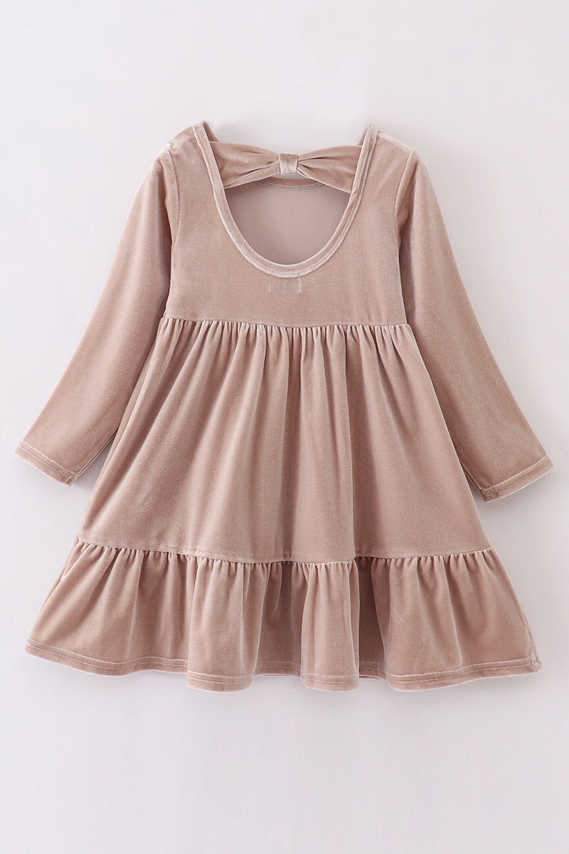 Premium Beige velvet tiered ruffle dress