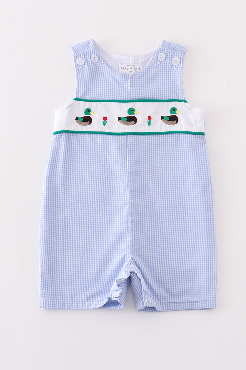 Premium Blue duck embroidery boy gingham jonjon