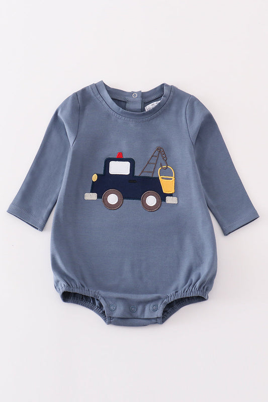 Premium Grey crane applique boy bubble