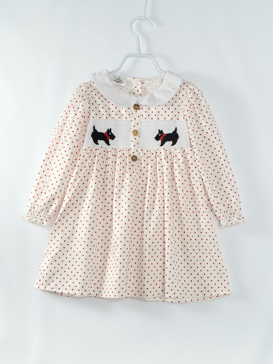 Polka dots Dogs Girl Smocked Dress