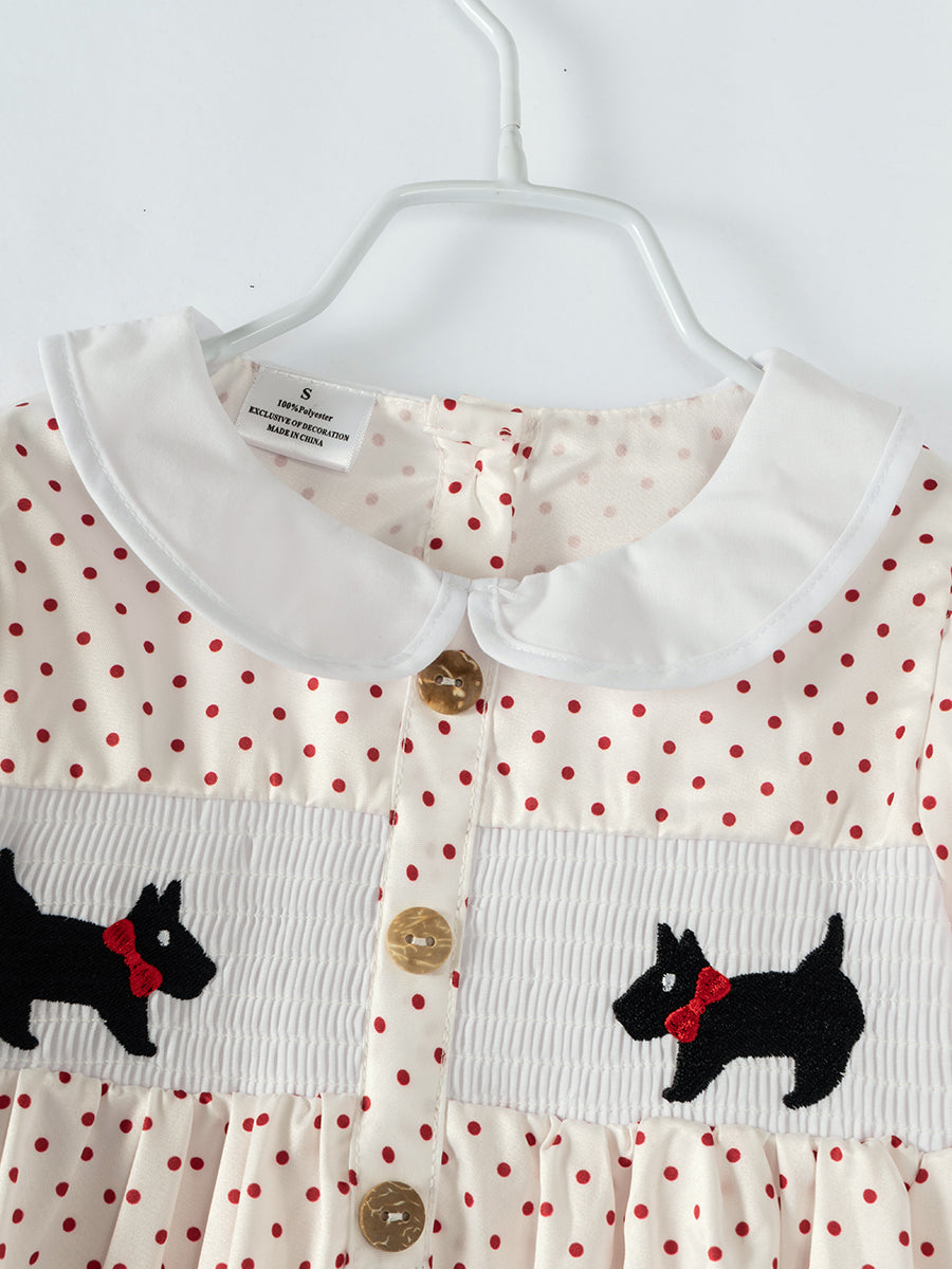 Polka dots Dogs Girl Smocked Dress