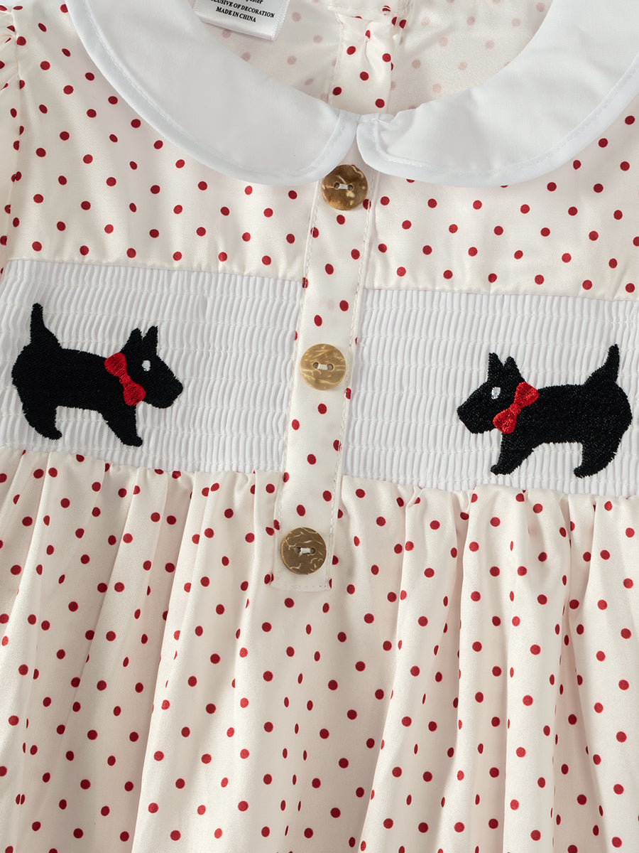 Polka dots Dogs Girl Smocked Dress