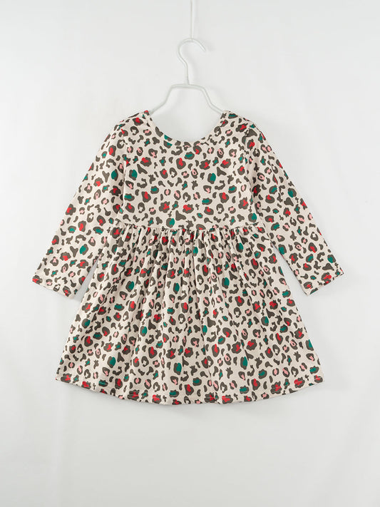 Red Green Leopard Girl Twirl Dress