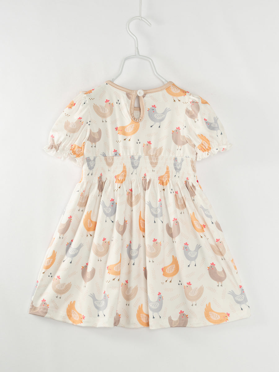 Beige Chicken Ruffle Smocked Girl Dress