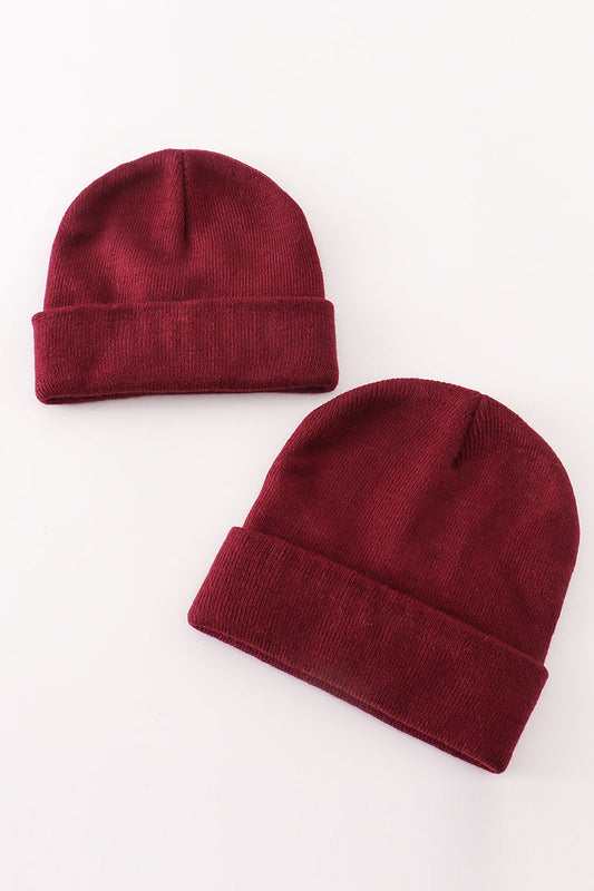 Burgundy ribbed basic knit beanie