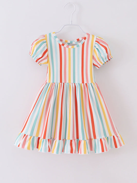 Orange Blue Stripe Girl Dress