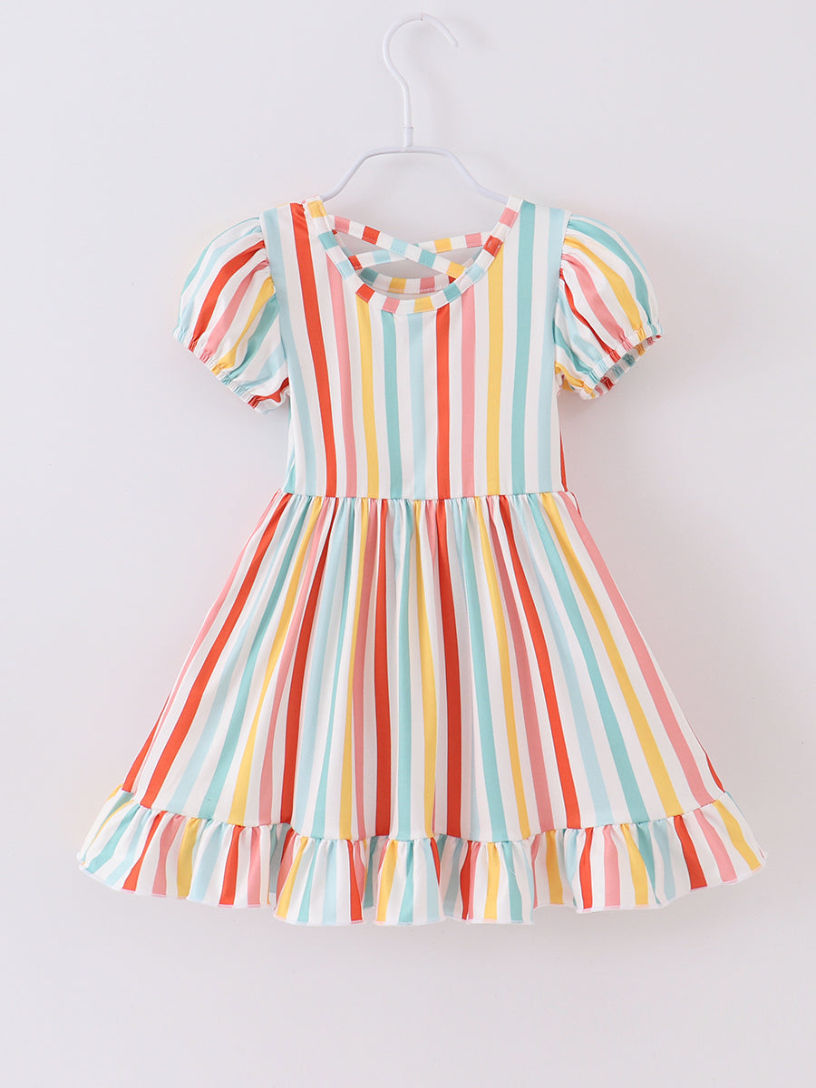 Orange Blue Stripe Girl Dress