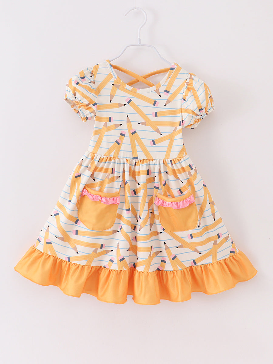 Back to School Yellow Pencil Pocket Girl Dress