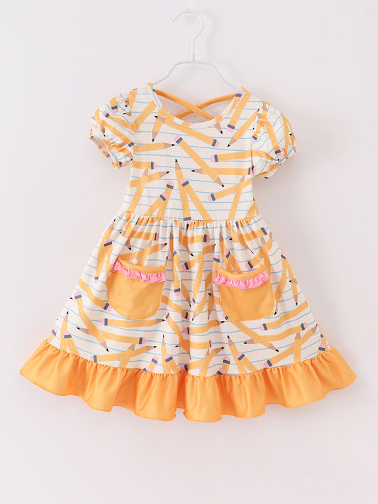 Back to School Yellow Pencil Pocket Girl Dress