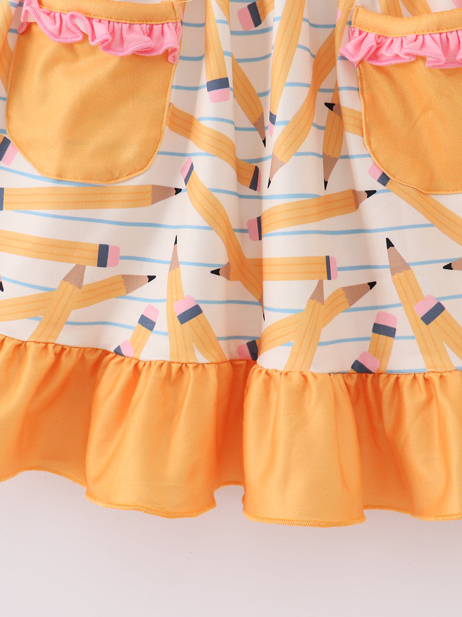 Back to School Yellow Pencil Pocket Girl Dress