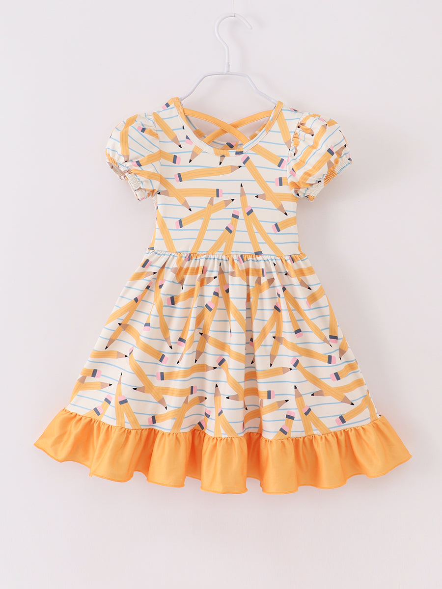 Back to School Yellow Pencil Pocket Girl Dress