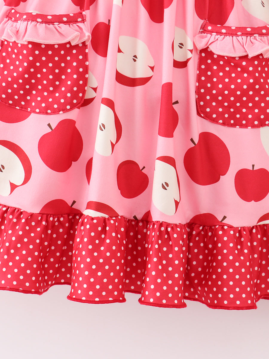 Back to School Red Apple Polka Dots Pocket Girl Dress