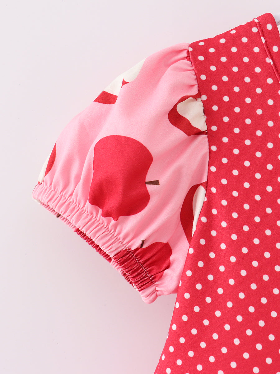 Back to School Red Apple Polka Dots Pocket Girl Dress